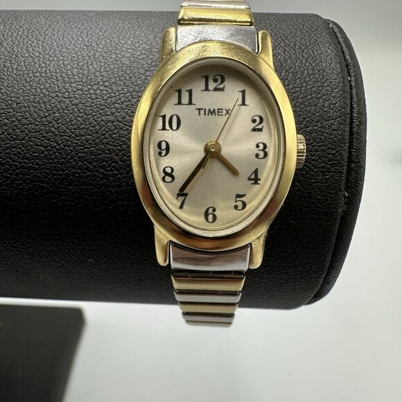 3/$30 Timex Cavatina Watch Women Silver/ Gold Oval Stretch Band Working 5.5" - Picture 2 of 11